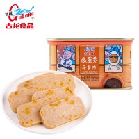 古龍食品 咸蛋黃午餐肉198g火腿豬肉方便即食三明治早餐罐頭